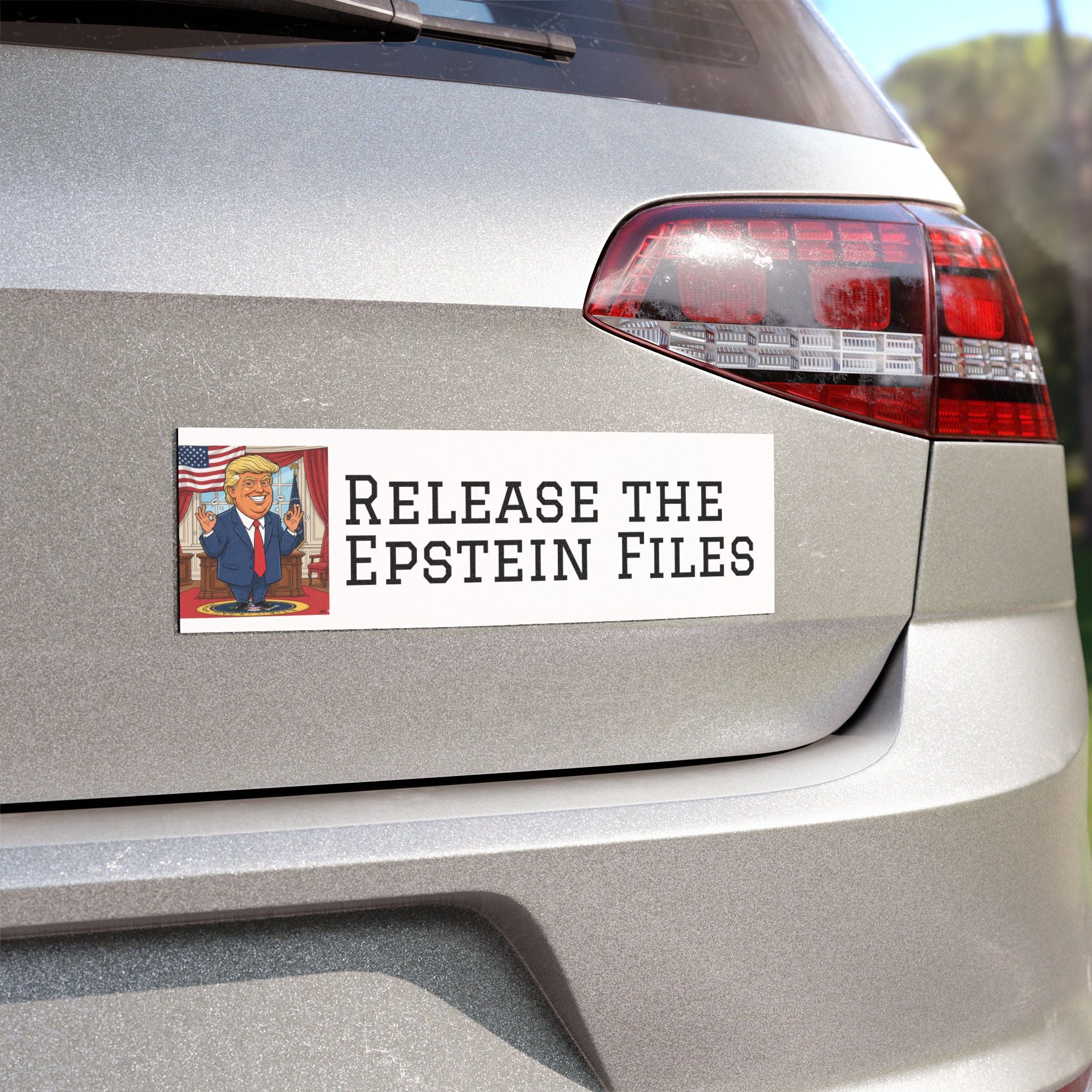 Release the Epstein Files car magnet with Trump